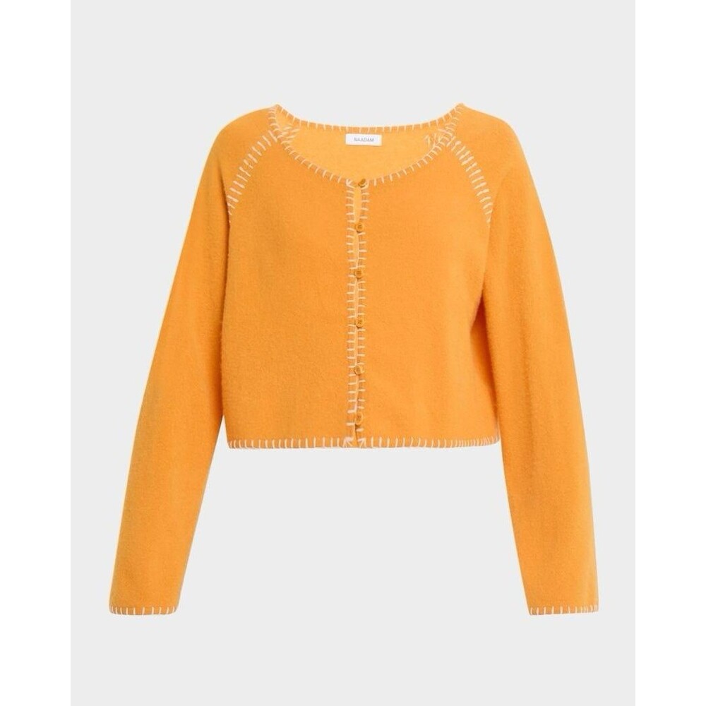 NAADAM 100% Cashmere Blanket Stitch Cardigan Sweater Yellow Marigold Size S